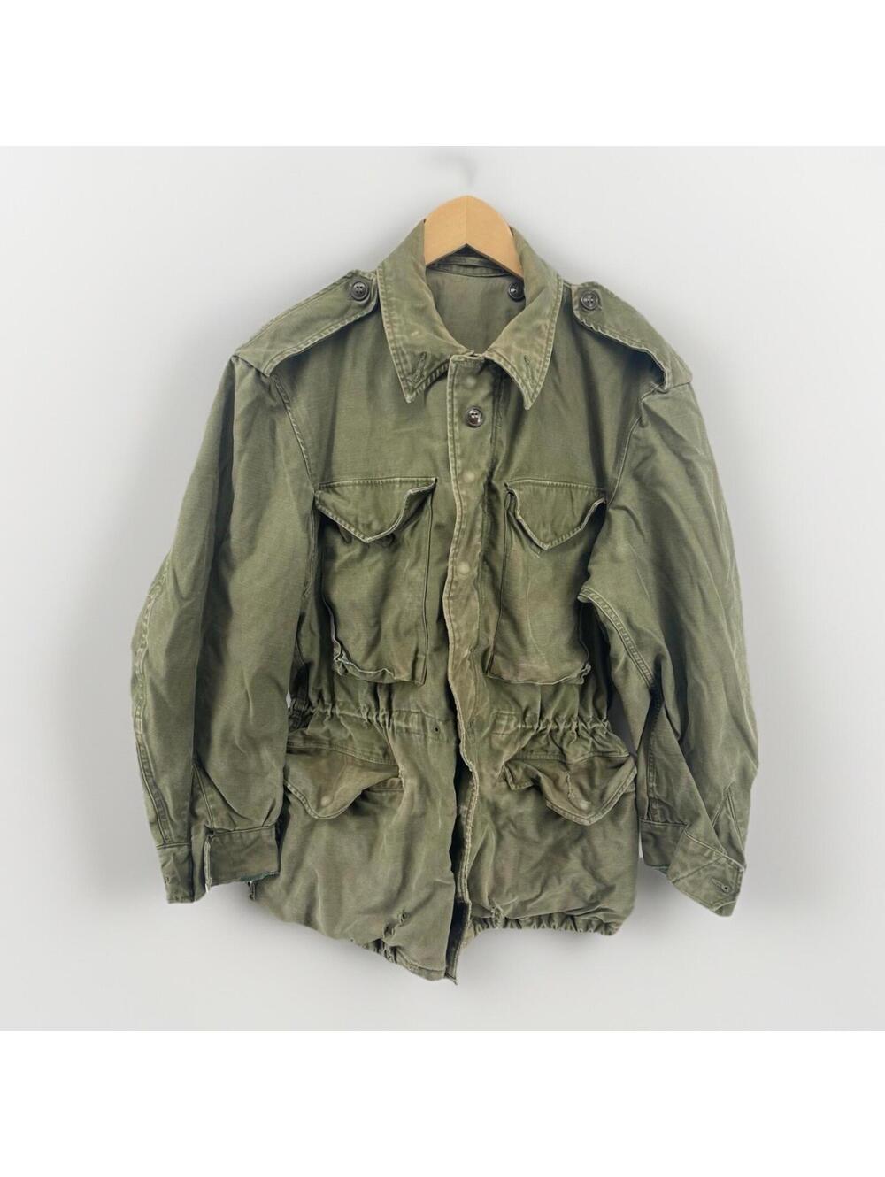 Vintage Distressed Military Style Field Jacket Olive Green Grunge Workwear
